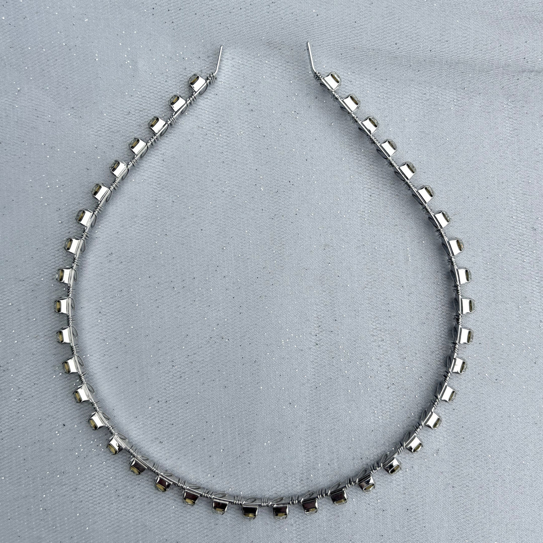 Silver Slim Hair Band With Crystals