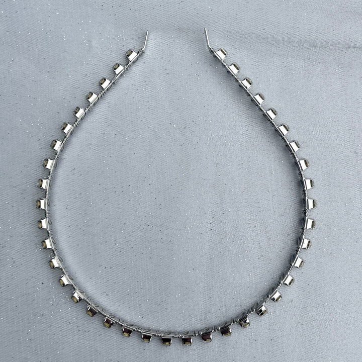 Silver Slim Hair Band With Crystals