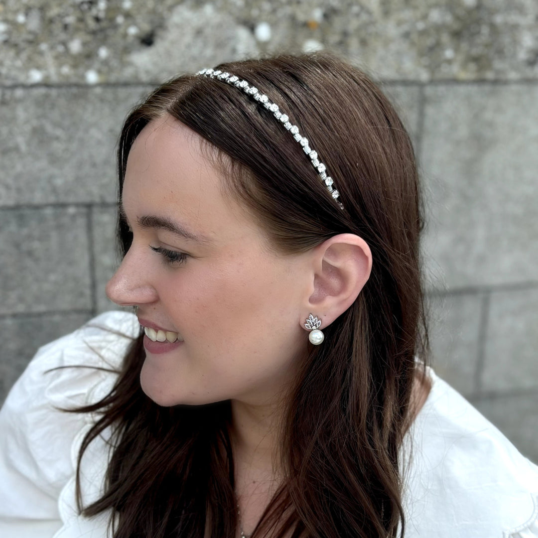 Silver Slim Hair Band With Crystals