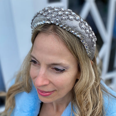 Silver headpiece wedding headpiece silver headband races headband crystal hair down