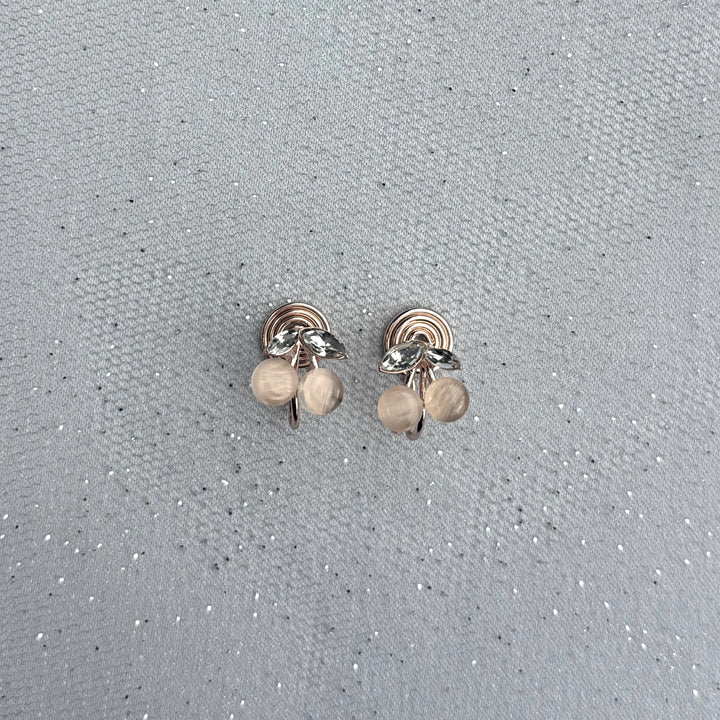 Small Clip On Earrings, Crystal Front View, Dainty Crystal Clip On Earrings For Non Pierced Ears, Rose Quartz Style Beaded Earrings, Vintage Inspired Small Clip Ons, Elegant Crystal Drop Earrings