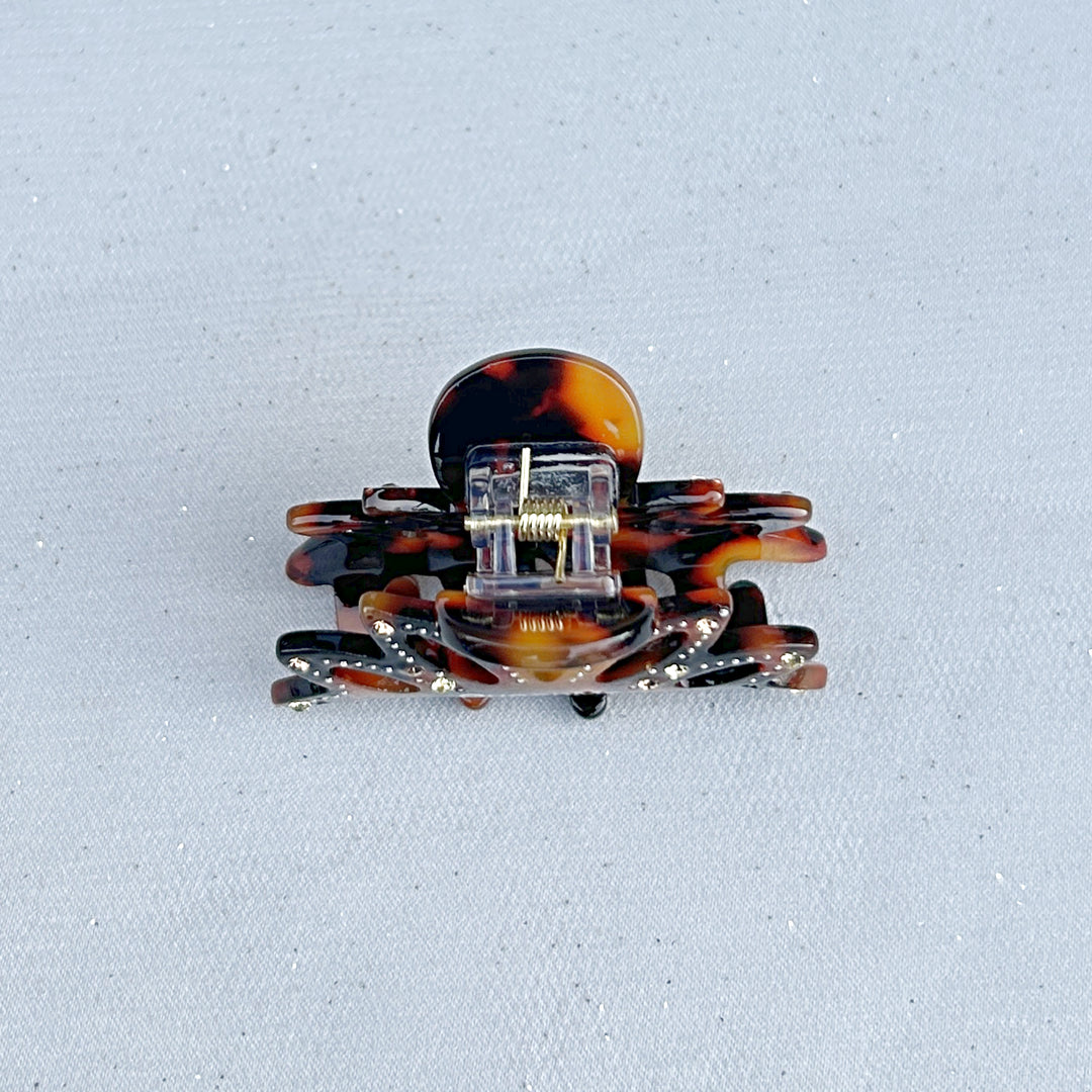 Small Hair Claw Tortoiseshell Hair Clip with Jewels Top