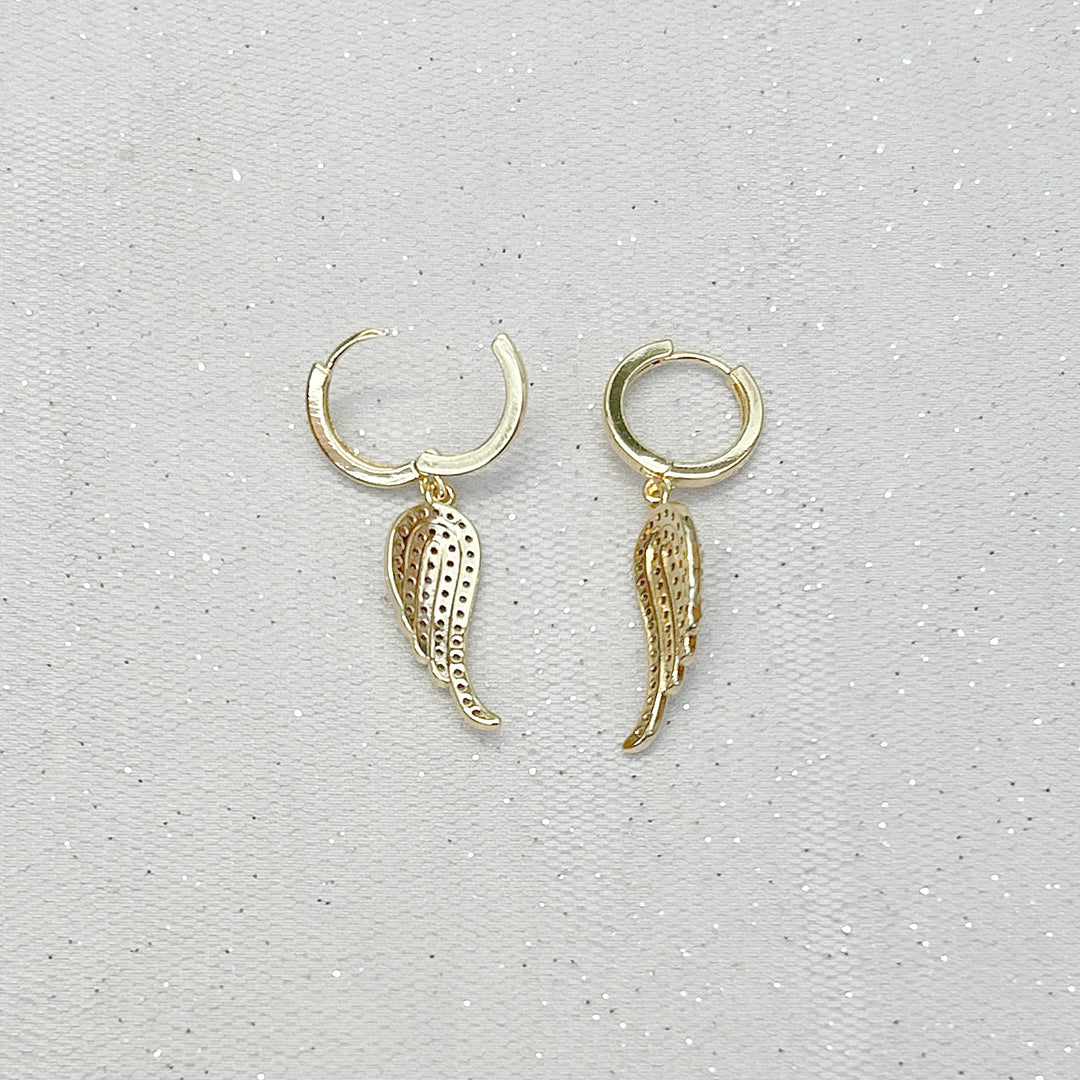 Small Hoop Earrings Angel Wing Earrings Gold Back