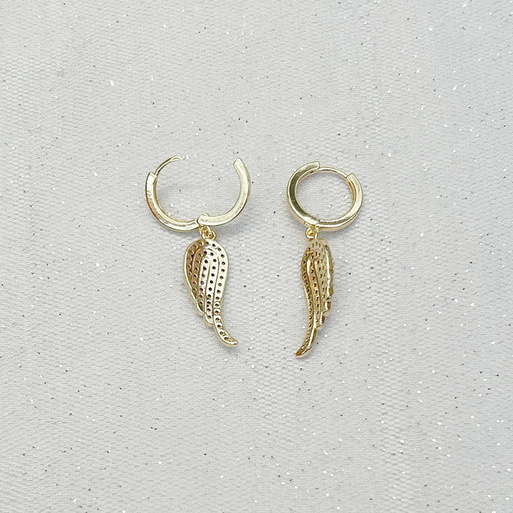 Small Hoop Earrings Angel Wing Earrings Gold Back