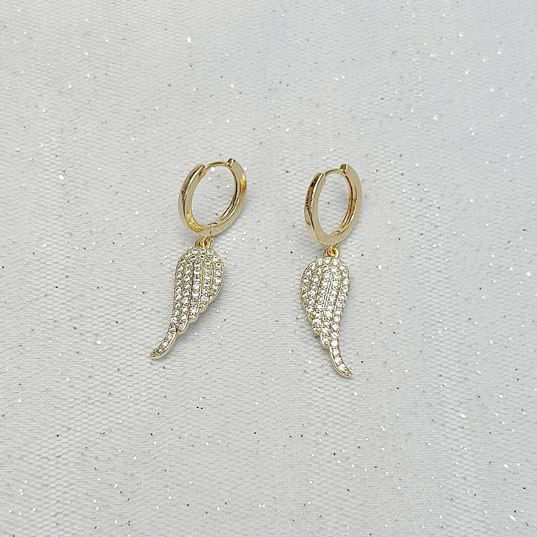 Small Hoop Earrings Angel Wing Earrings Gold