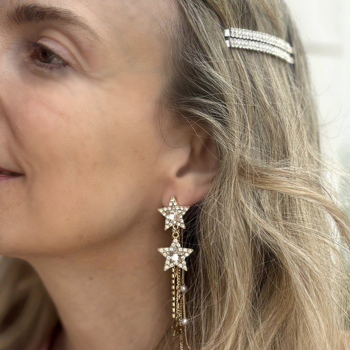 star earrings, gold tone earrings, celestial jewellery, dainty star studs, trendy gold earrings, stylish accessory for everyday wear
