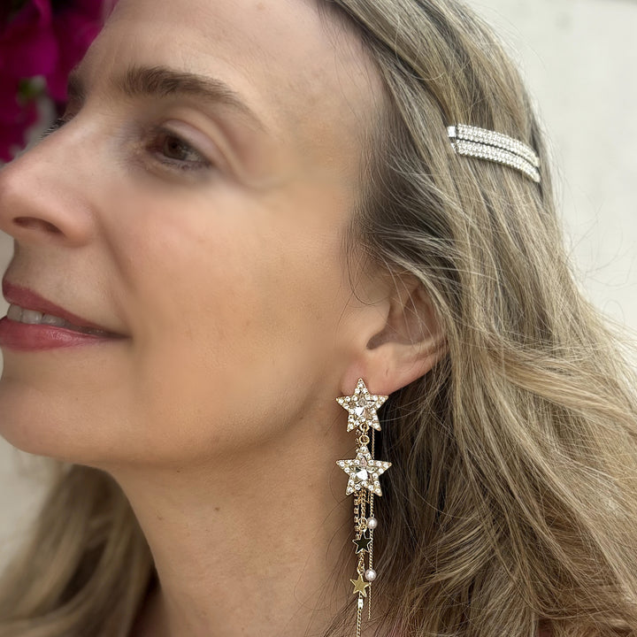 star earrings, gold tone studs, celestial design jewellery, dainty gold earrings, elegant star accessory, trendy everyday earrings