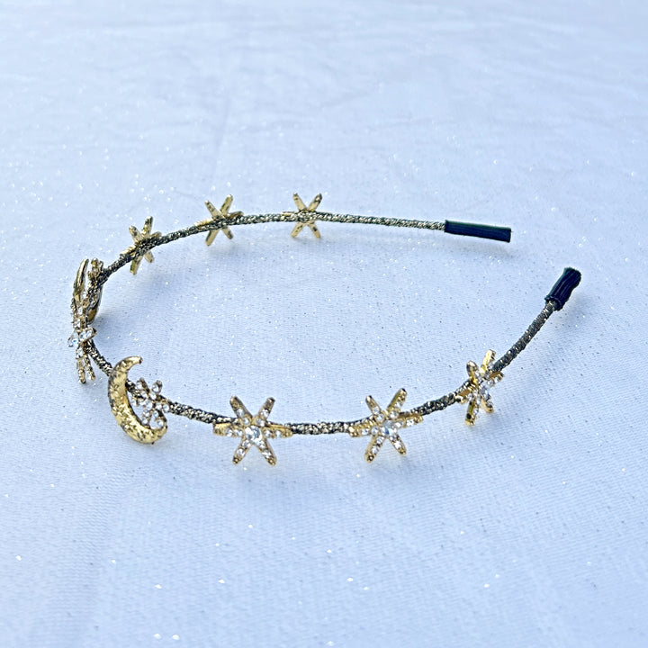 Star Headband Moon Hair Accessory Gold Diamante