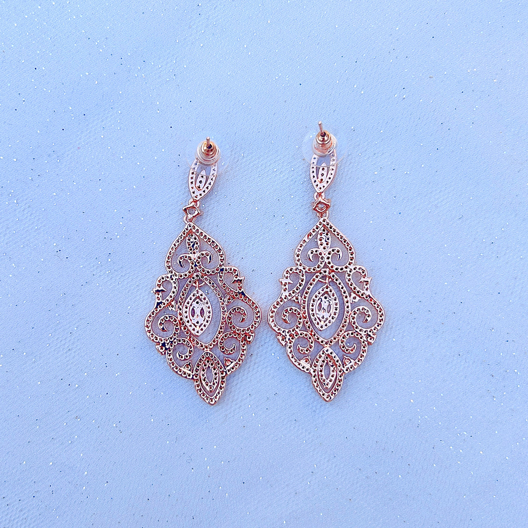 Statement Earrings Long Drop Earrings with Crystal back rose gold