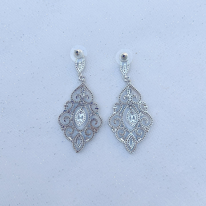 Statement Earrings Long Drop Earrings with Crystal back silver