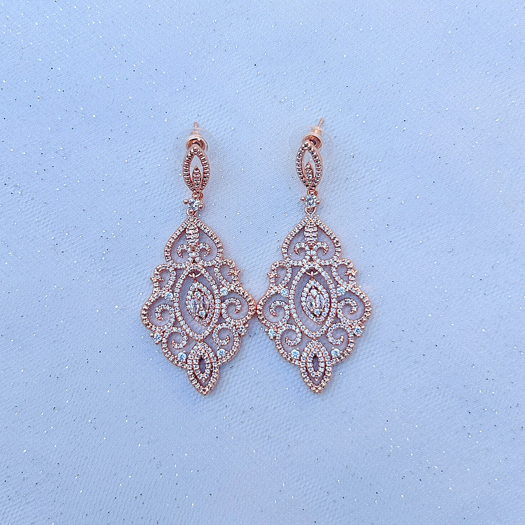 Statement Earrings Long Drop Earrings with Crystal rose gold