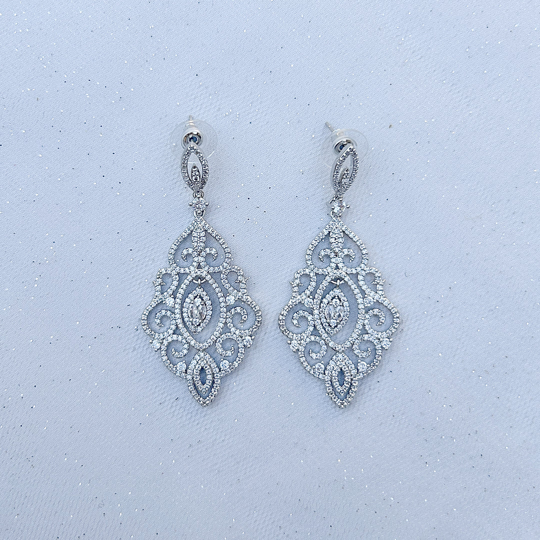 Statement Earrings Long Drop Earrings with Crystal silver