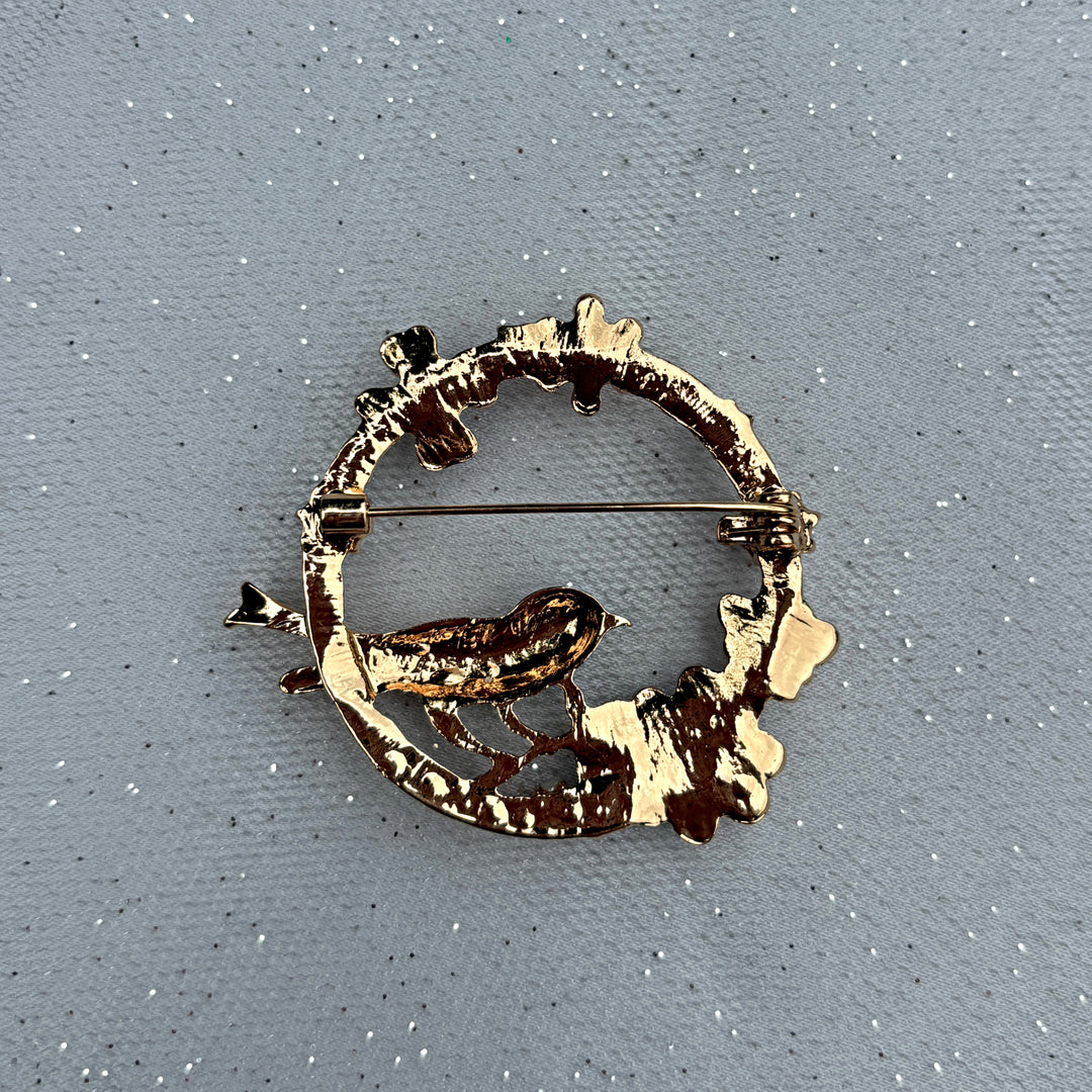 Vintage Brooch with Bird in Enamel