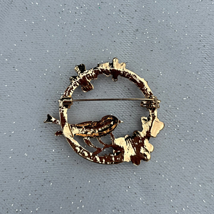 Vintage Brooch with Bird in Enamel