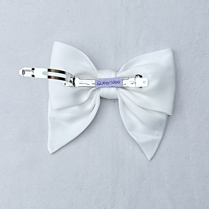 White Satin Hair Bow Hair Clip