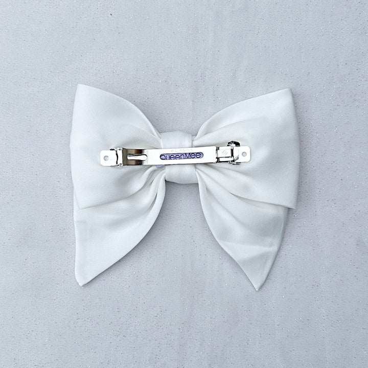 White Satin Hair Bow White Hair Clip Barrette