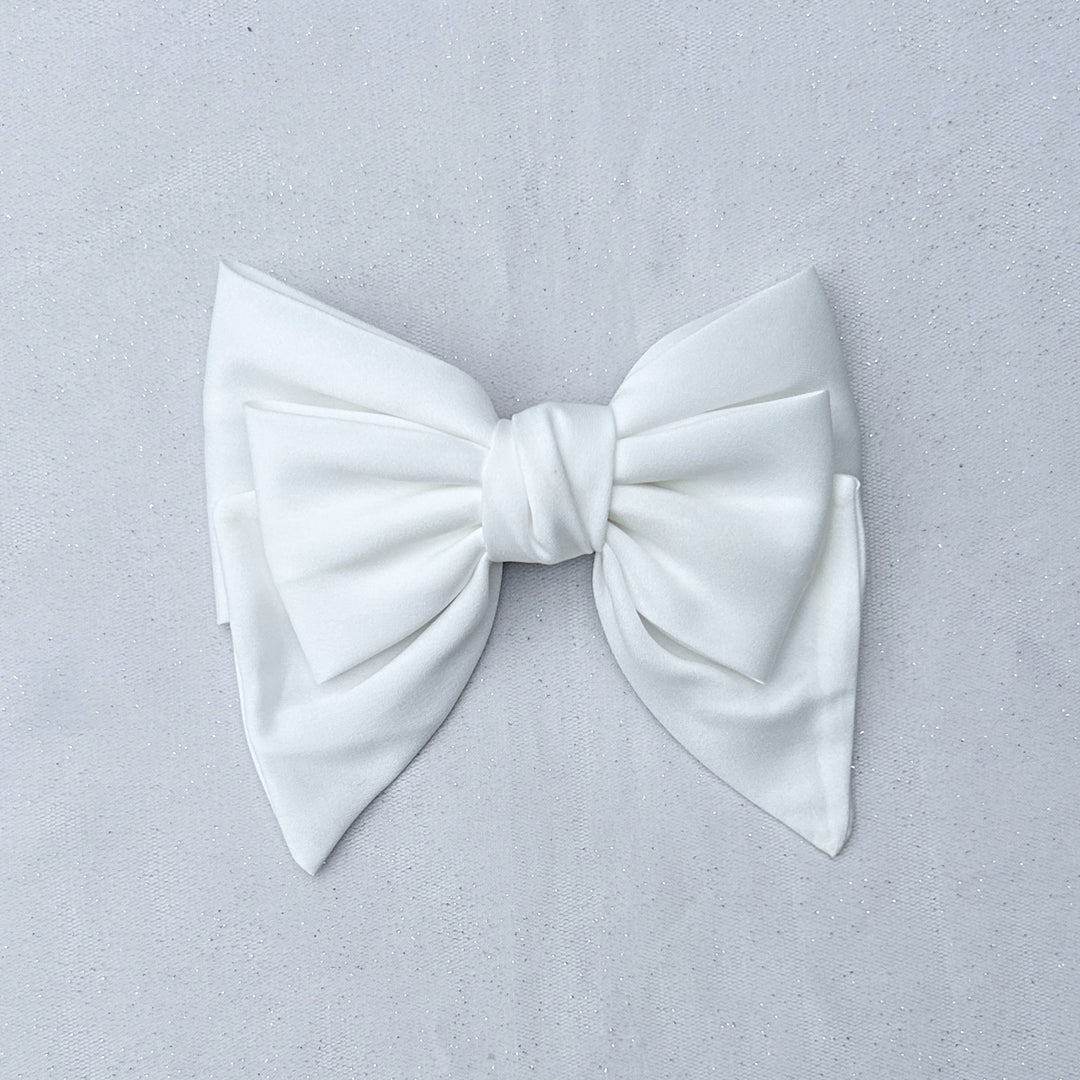 White Satin Hair Bow White Hair Clip