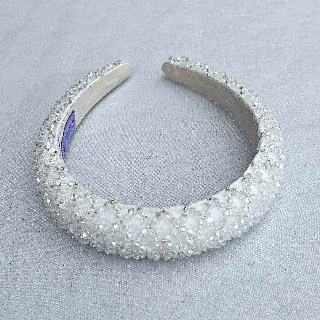 White sparkly headband white beaded headband