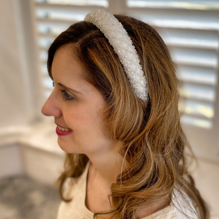 White sparkly headband beaded headband Hair Down