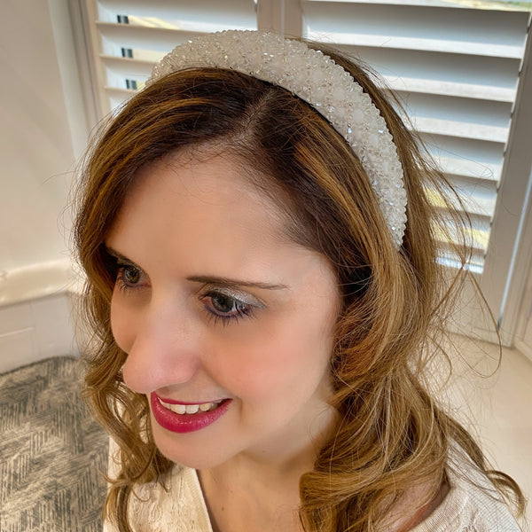 White Sparkly Headband Beaded Headband | White Headband  display picture 2