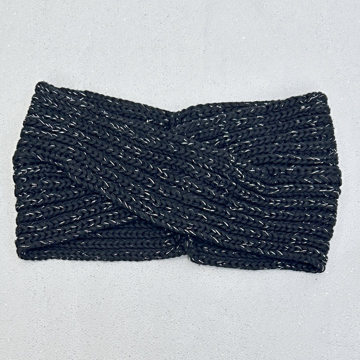 Winter Headband Black and Silver with Brooch in Organic Cotton Lurex
