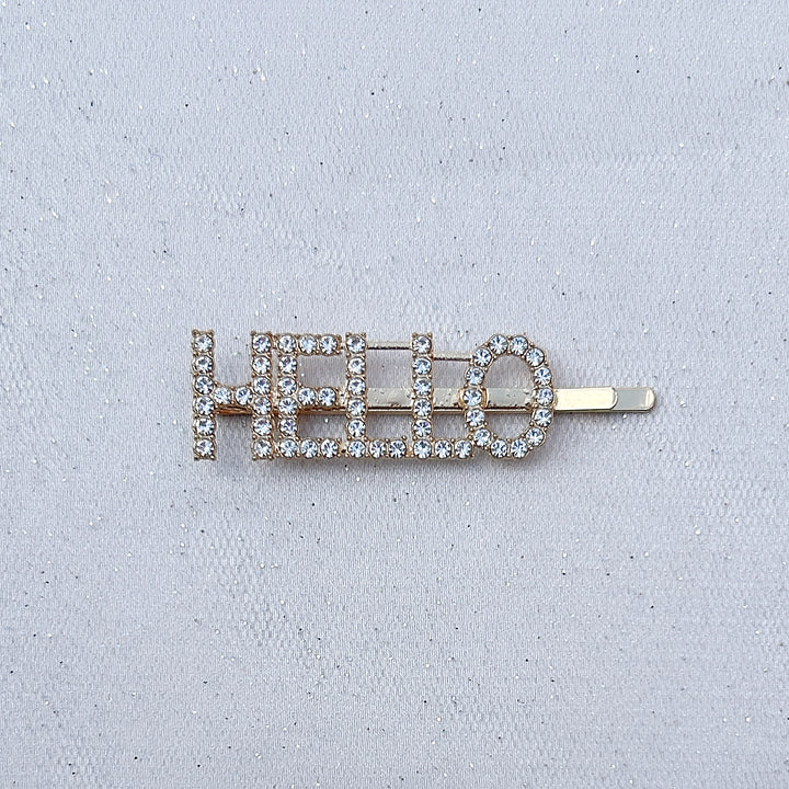 Word Hair Clip Word Hair Slide Diamante Hair Grip Gold Hello