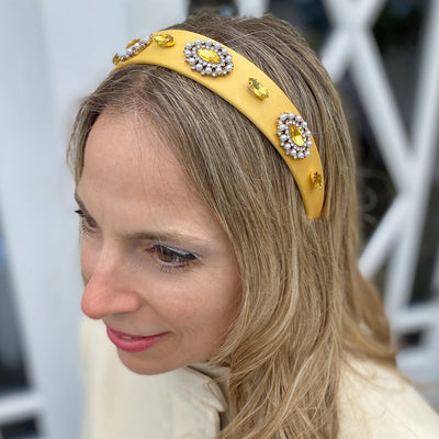 Yellow Hair Band with Pearls Yellow Headband Yellow Alice Band hair down