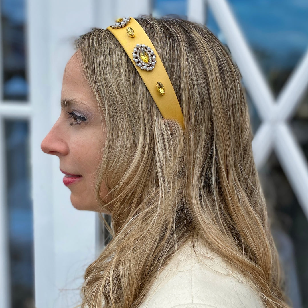 Yellow Hair Band with Pearls Yellow Headband Yellow Alice Band wedding guest