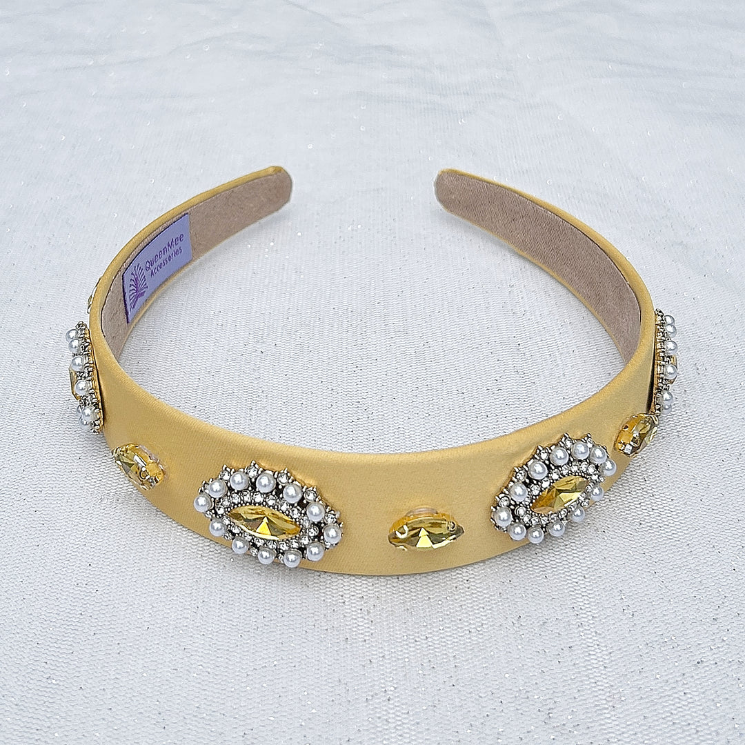 Yellow Hair Band with Pearls Yellow Headband Yellow Alice Band