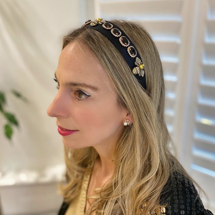 black embellished headband bee headband party hair band