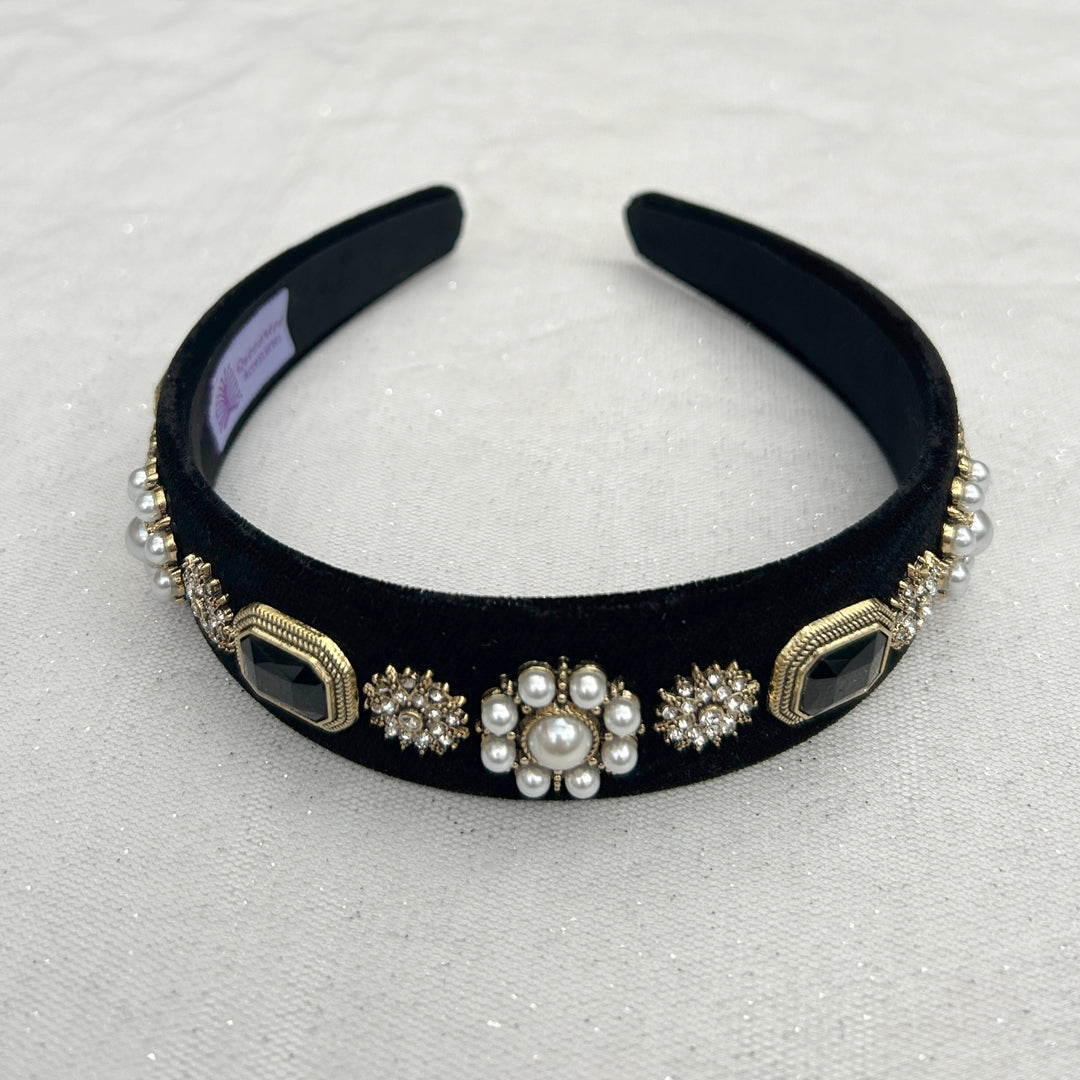 black pearl headband velvet hair band flat