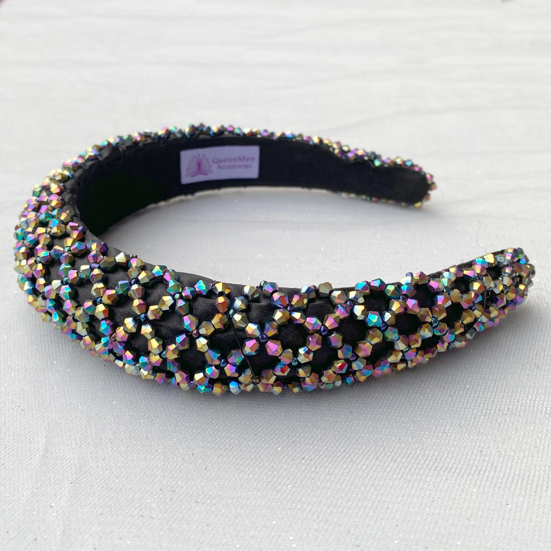 black sparkly headband rainbow beaded headband padded 