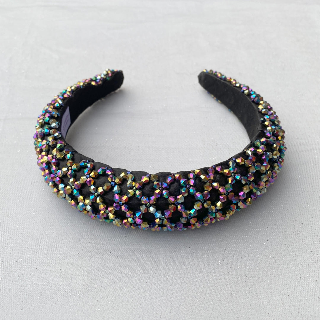 black sparkly headband rainbow beaded