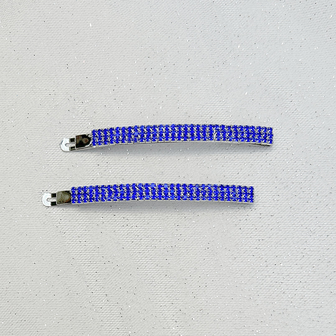 Blue crystal diamanté hair slides with silver-tone finish
