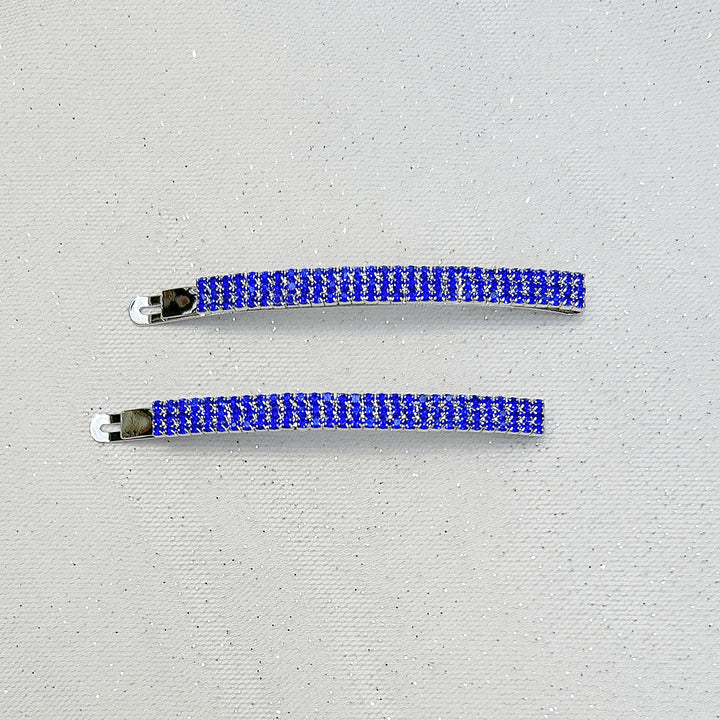 Blue crystal diamanté hair slides with silver-tone finish