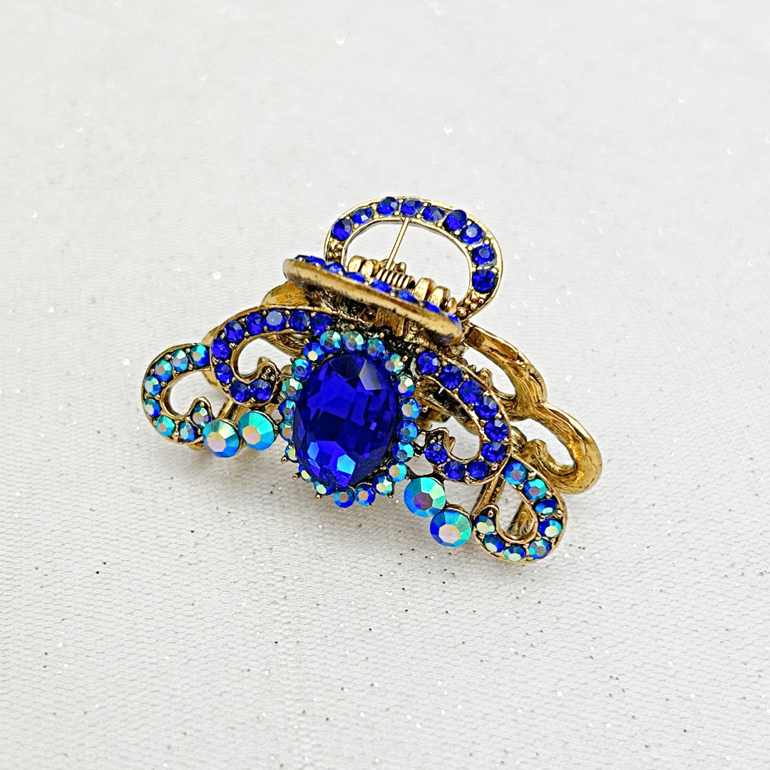 Blue Hair Claw Clip with Gems gold