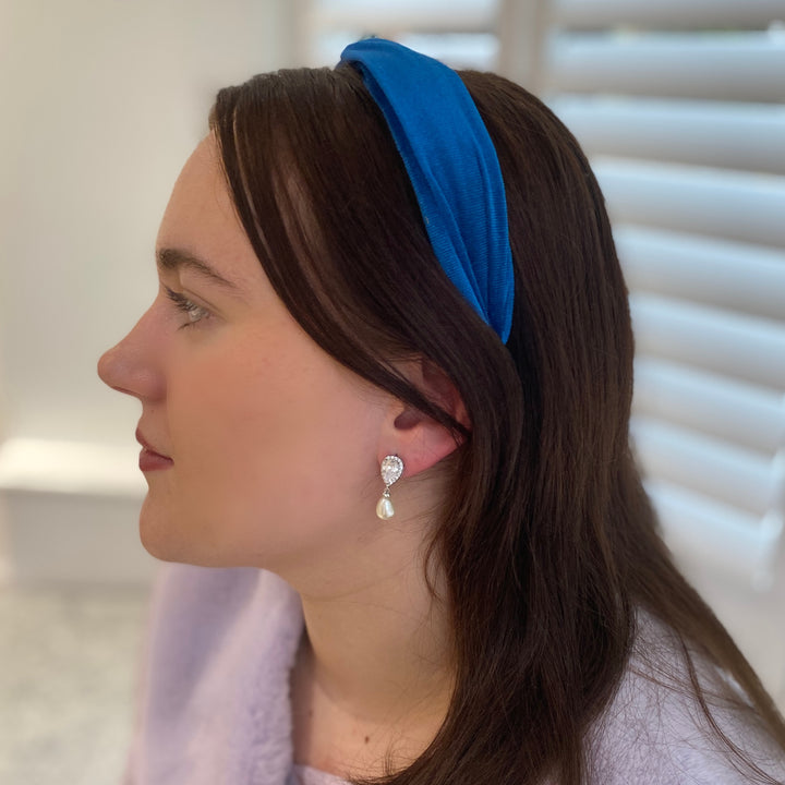 blue headband velvet headband knot hair down