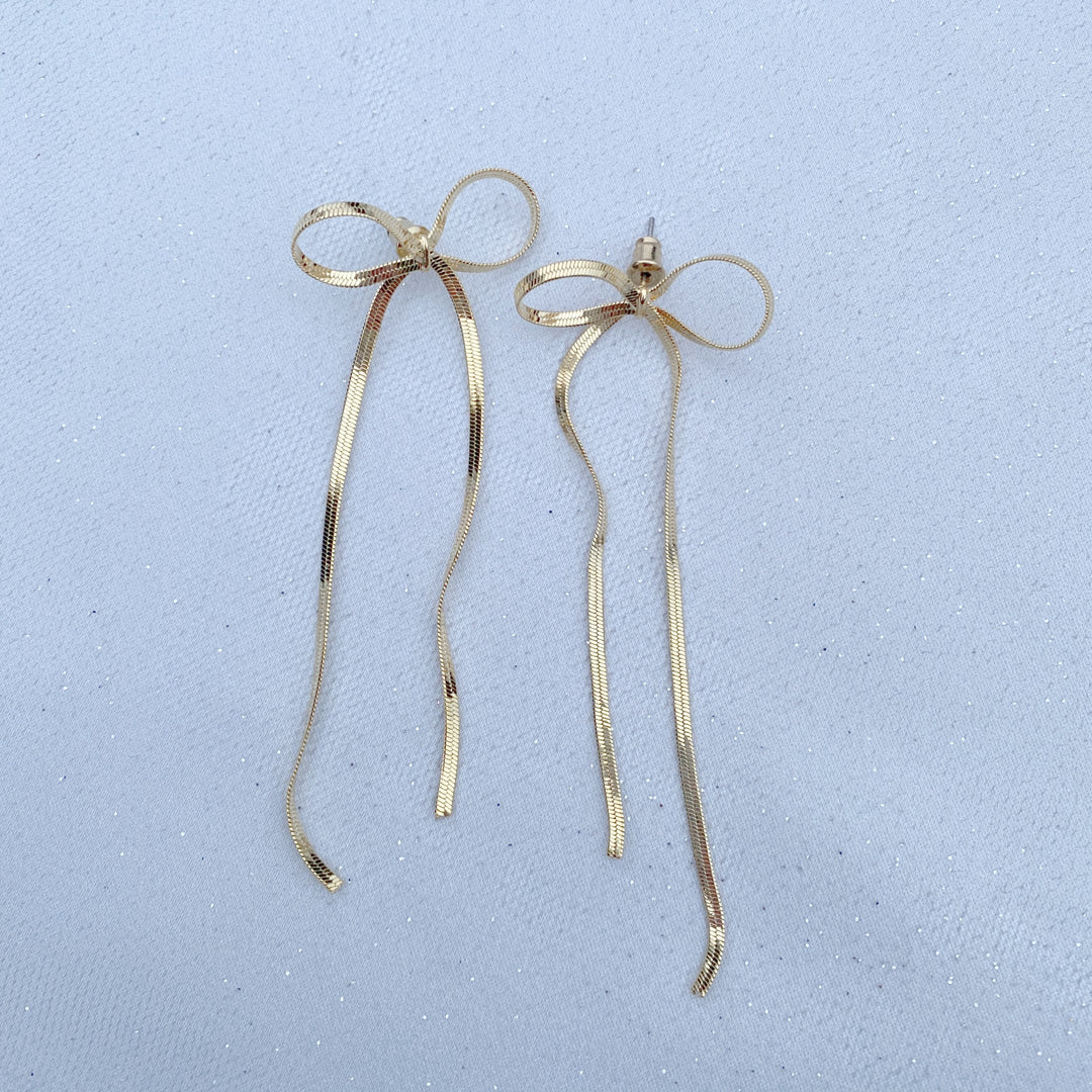 bow earrings long gold earrings statement