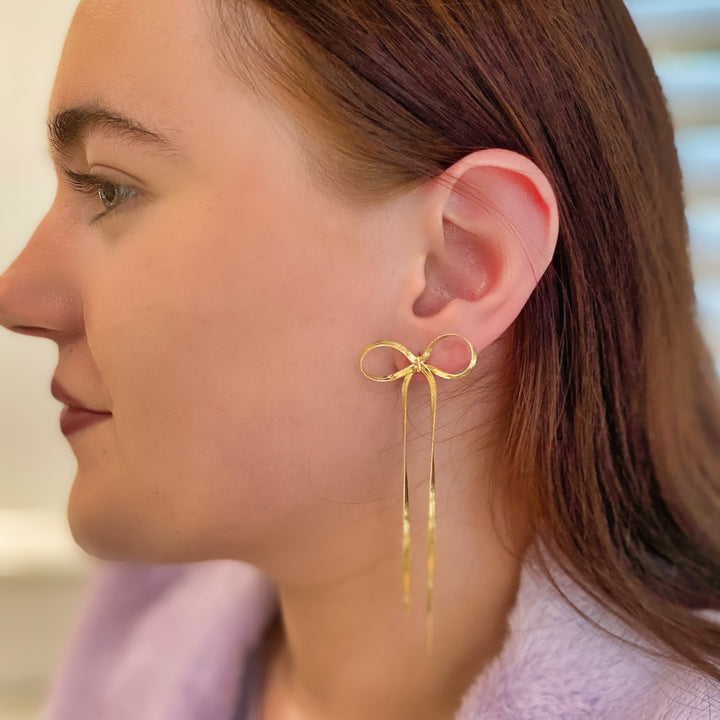 bow earrings long gold earrings