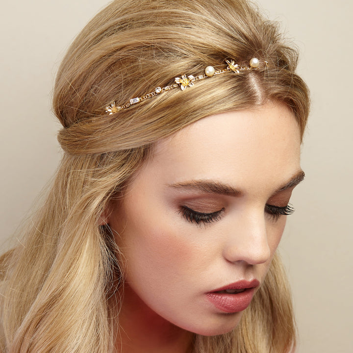 Gold Chain Headband with Pearls