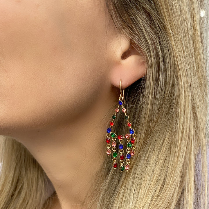 chandelier earrings colourful earrings gold