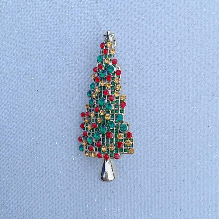 christmas tree brooch pin gold green red