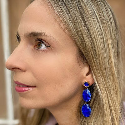 cobalt blue earrings long drop earrings