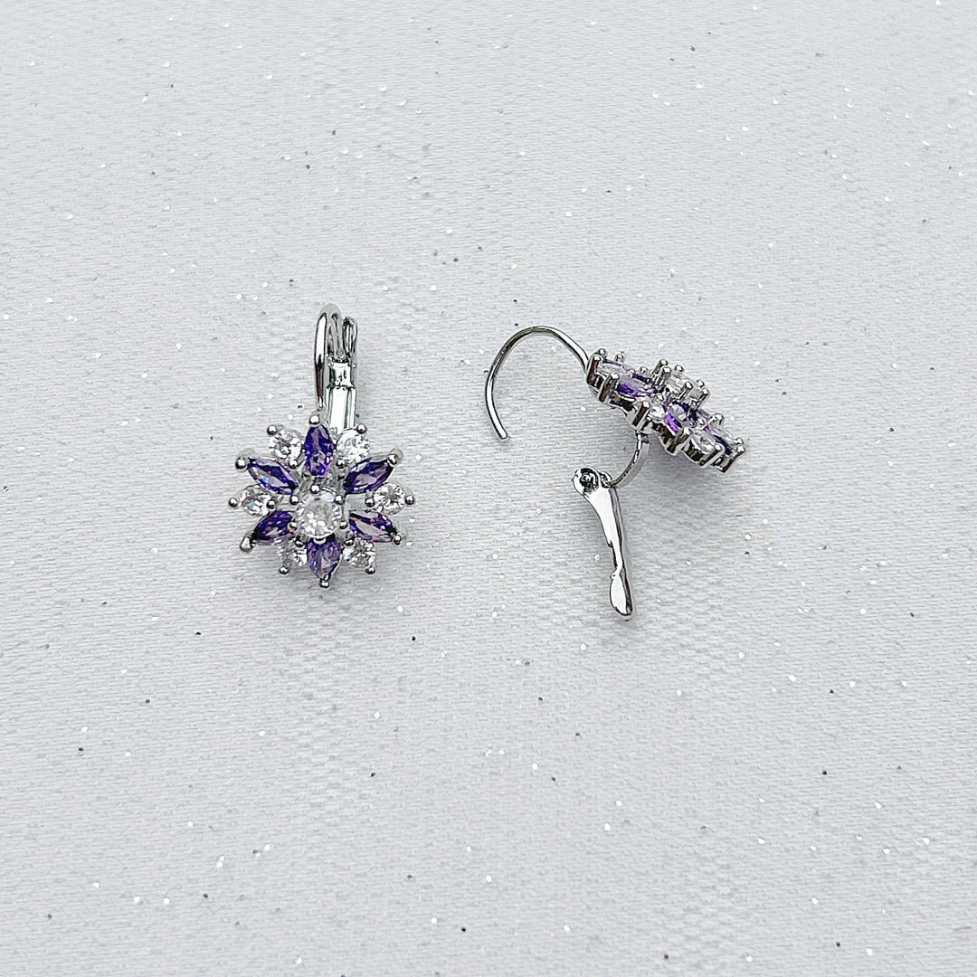 Diamante earrings floral earrings purple silver clips