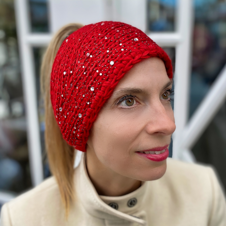 diamante winter headband ear warmer headband red ponytail