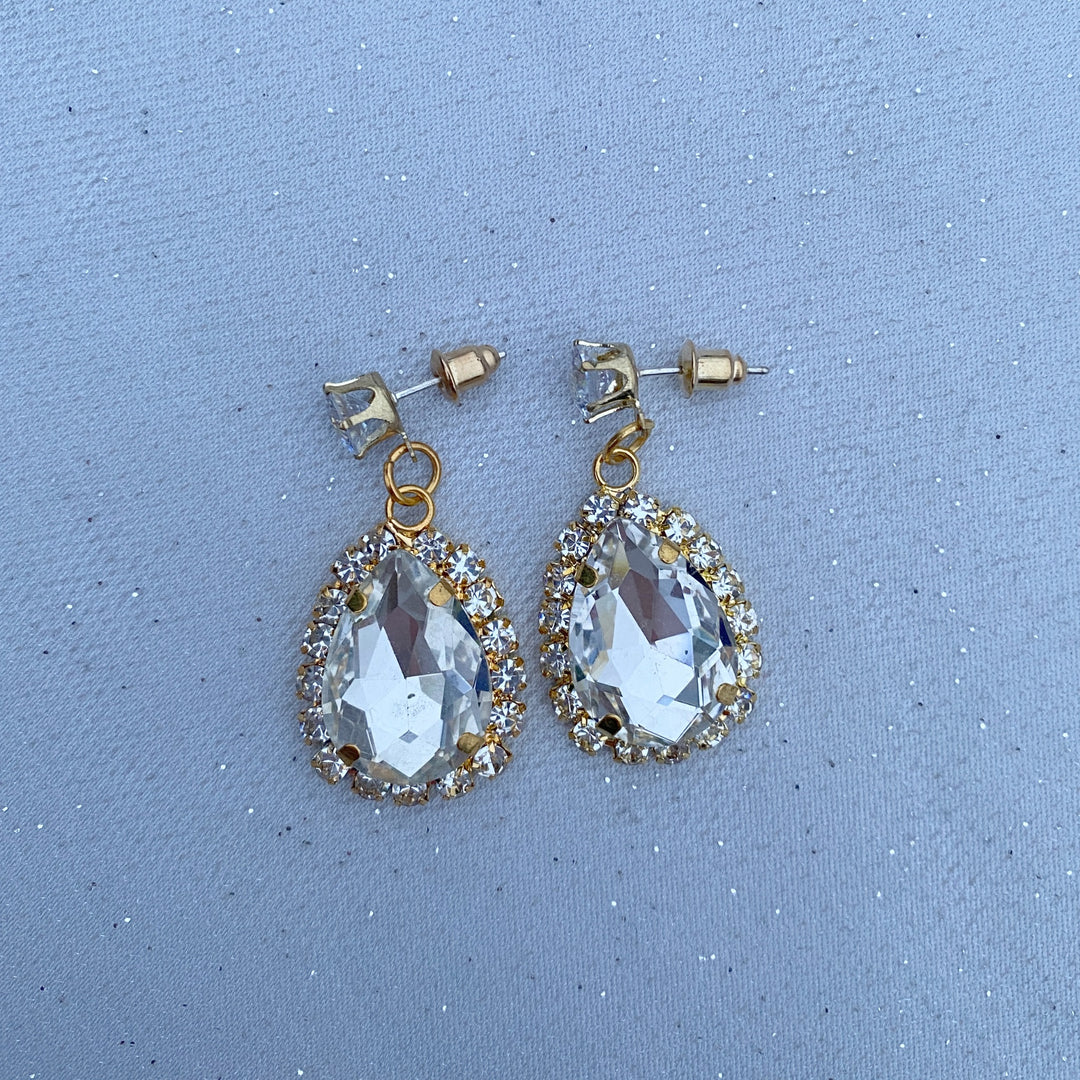 drop earrings diamante gold vintage inspired