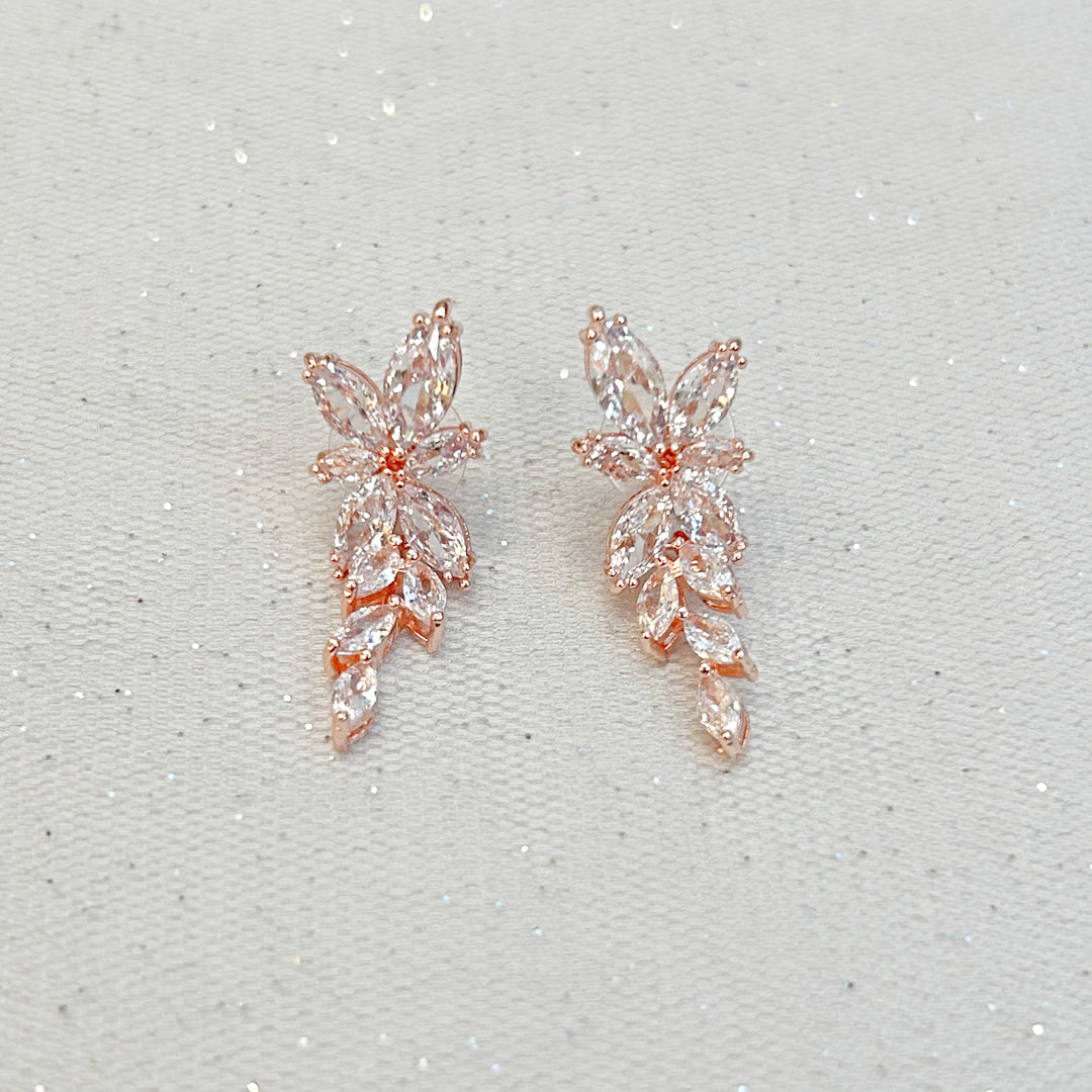 Drop earrings vintage inspired floral rose gold sparkly