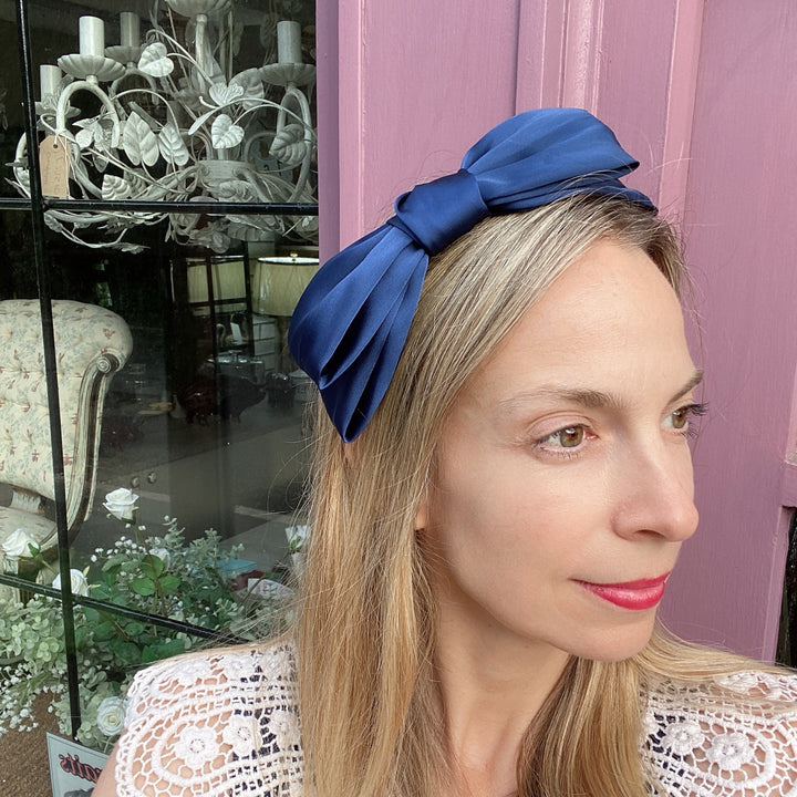 Fascinator bow headband navy blue