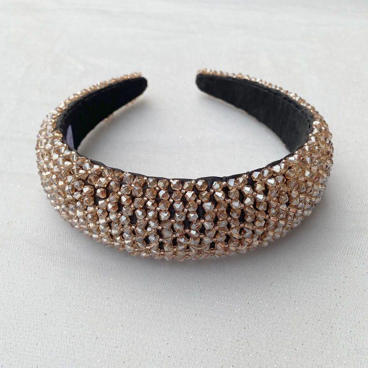 gold sparkly headband wide beaded hair band