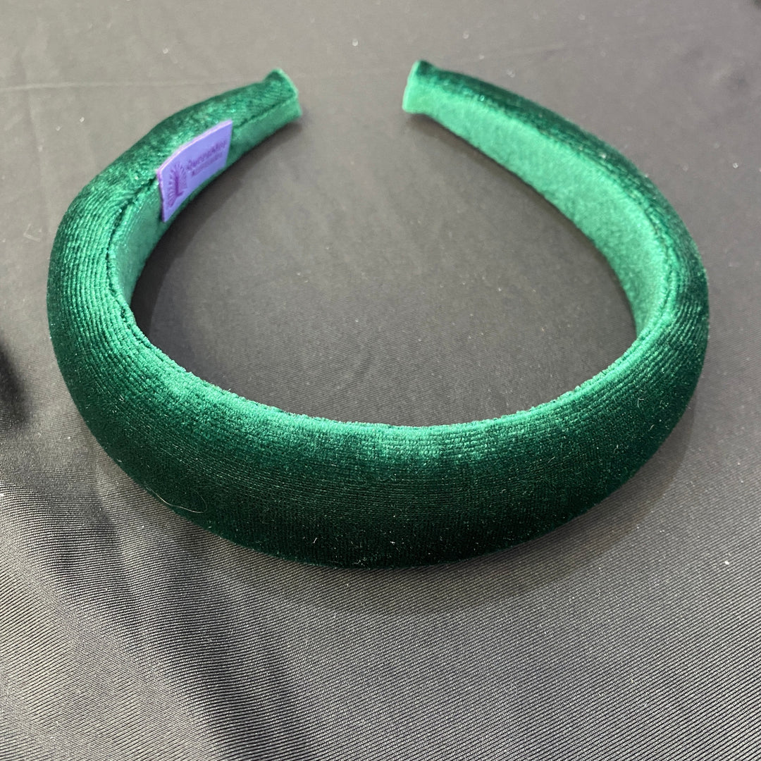 green velvet headband padded hair band bottle green